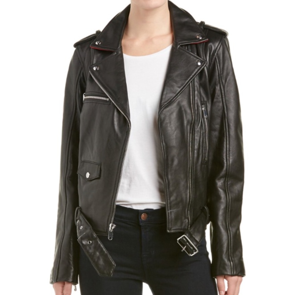 Sam Edelman leather Contrast Trim moto jacket